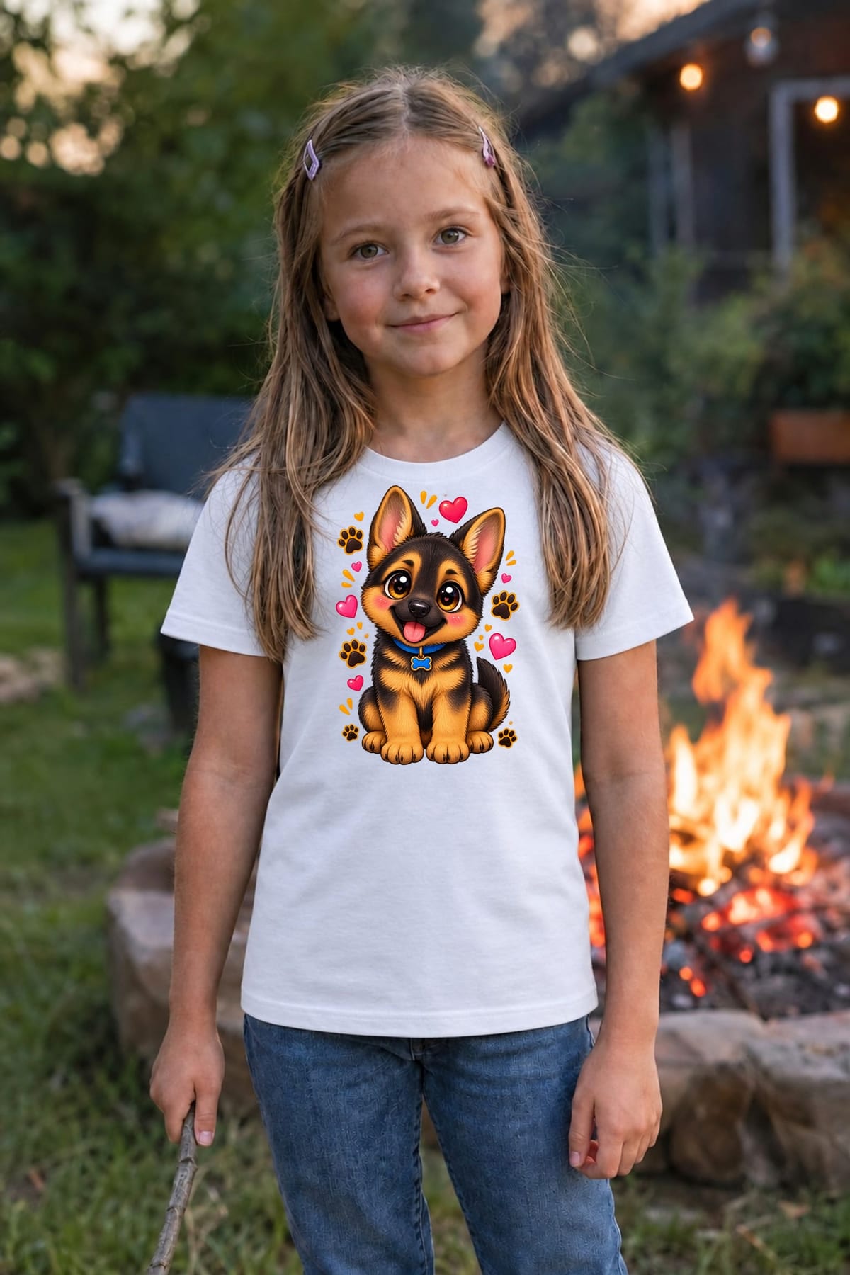 Koszulka dla dziewczynki z owczarkiem niemieckim biała kawaii, zdjęcie 3