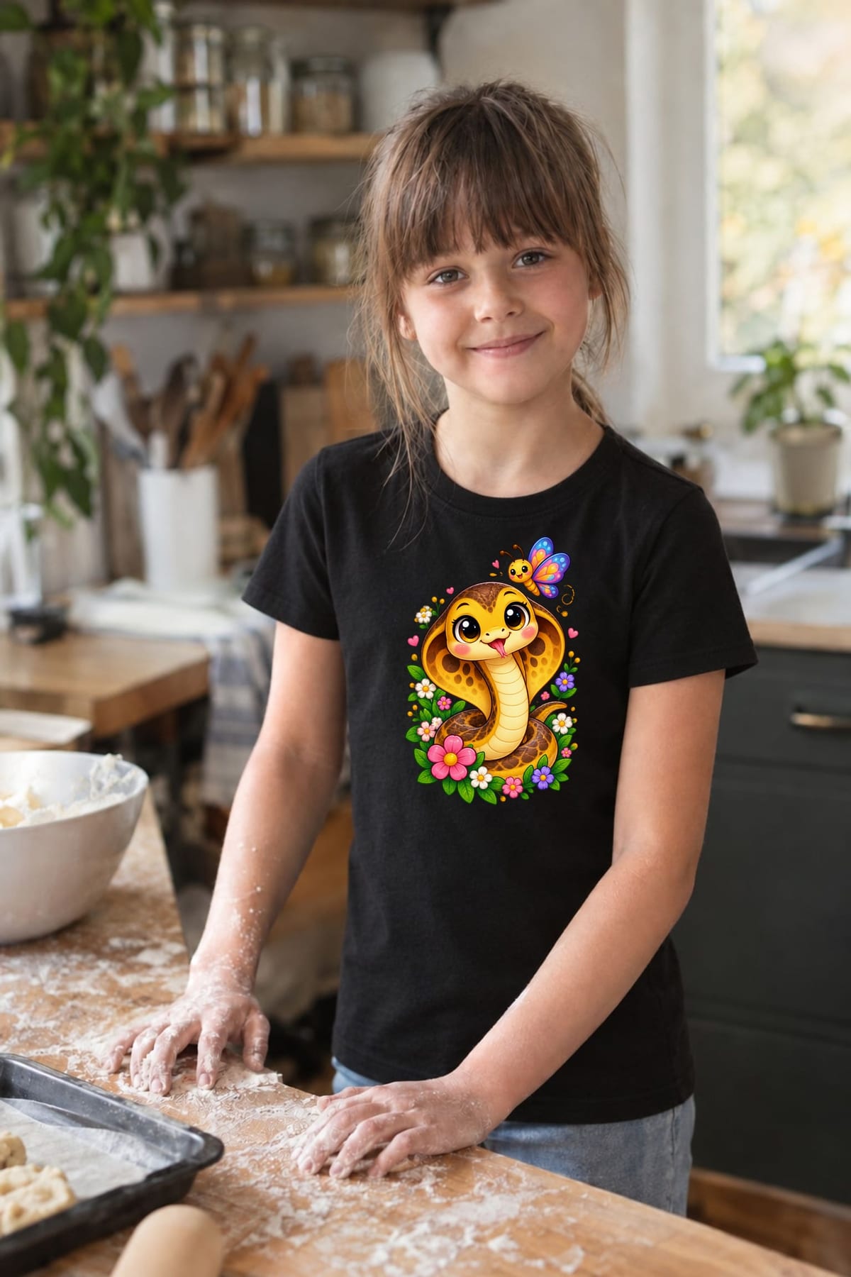 Koszulka z kobrą dla dziewczynki czarna słodki kawaii, zdjęcie 7