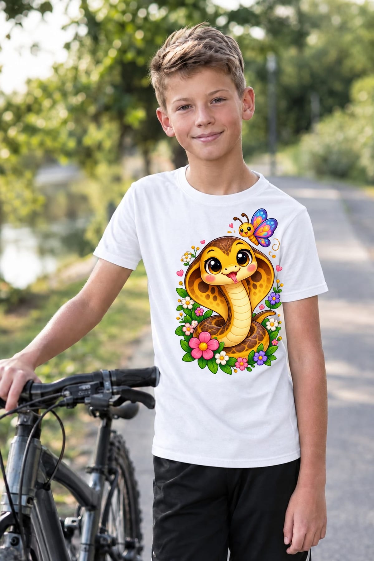 Koszulka z kobrą dla chłopca biała słodki kawaii, zdjęcie 6