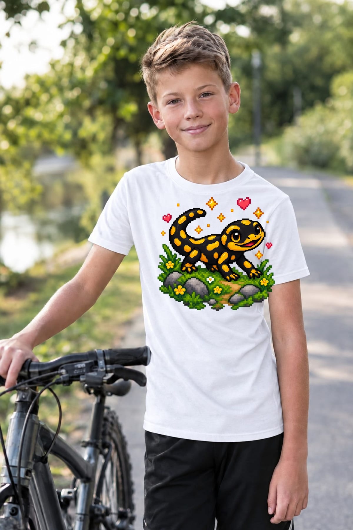 Koszulka z salamandrą dla chłopca biała pixel art, zdjęcie 8