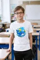 Koszulka dziecięca z wielorybem dla chłopca biała okrągła odznaka, zdjęcie 3