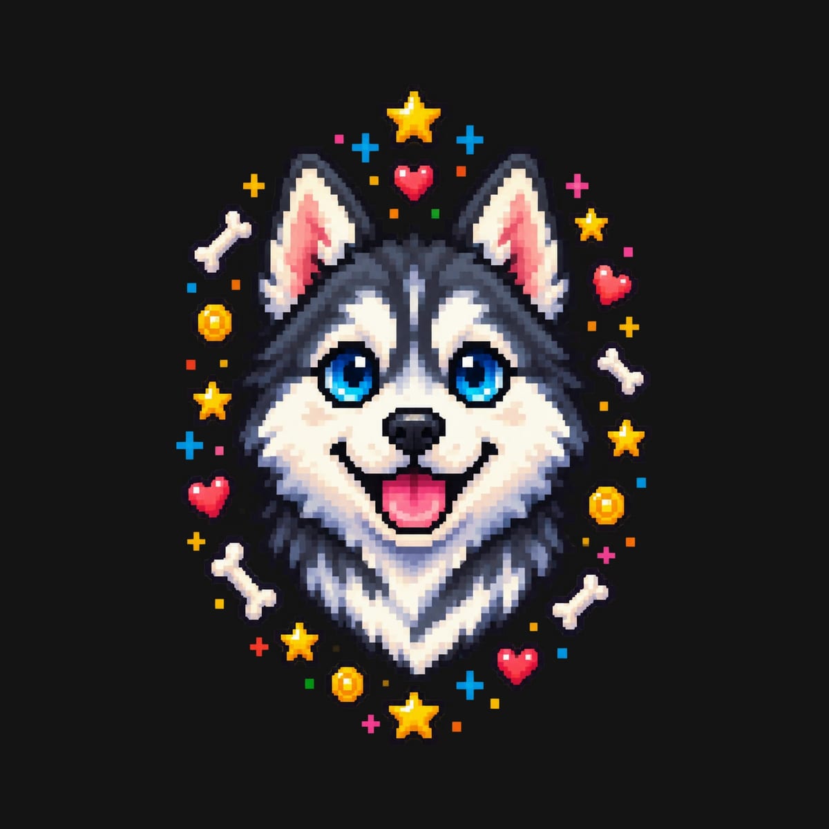 Koszulka z huskym pixel art dla chłopca czarna dla dzieci, zdjęcie 2