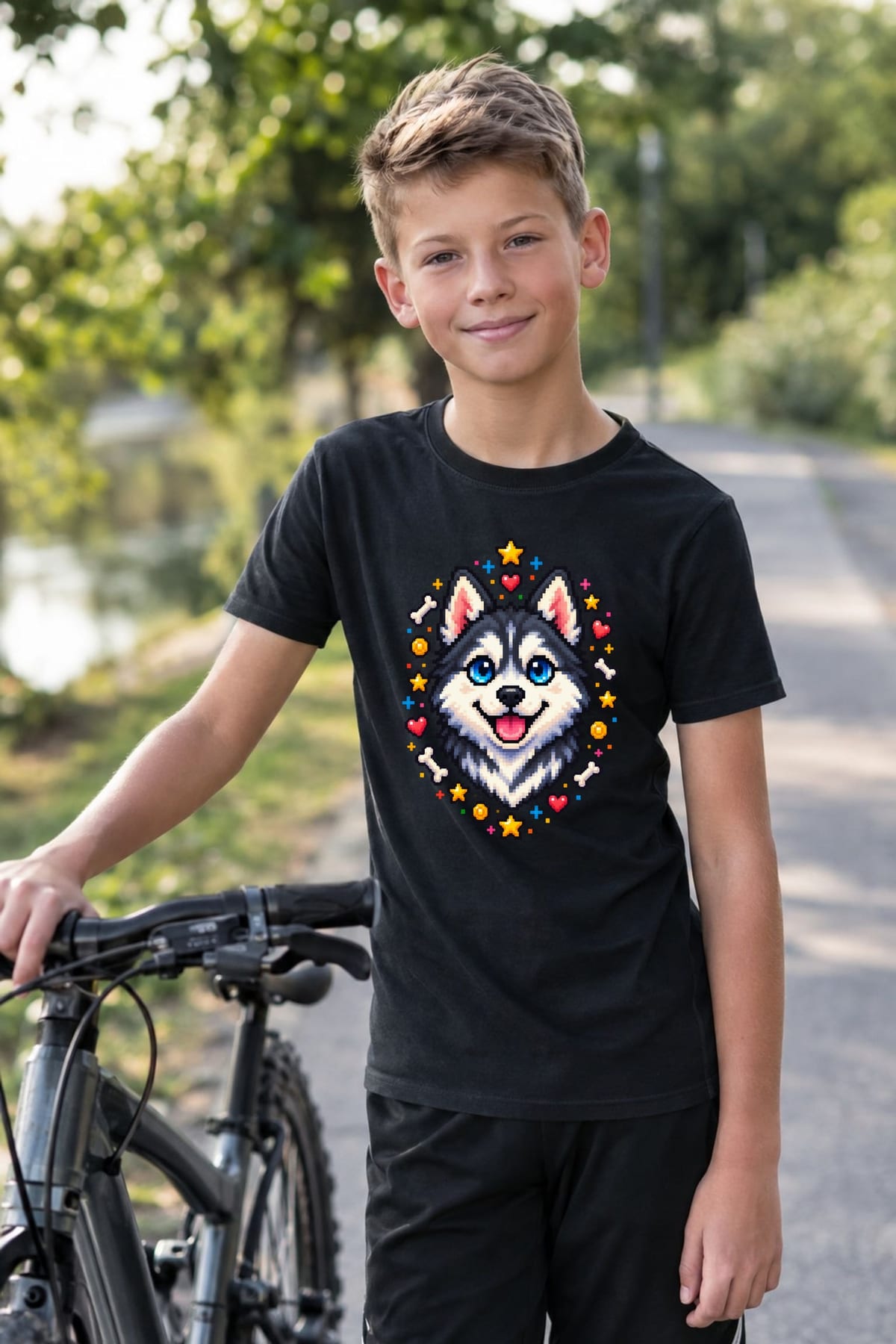 Koszulka z huskym pixel art dla chłopca czarna dla dzieci, zdjęcie 5