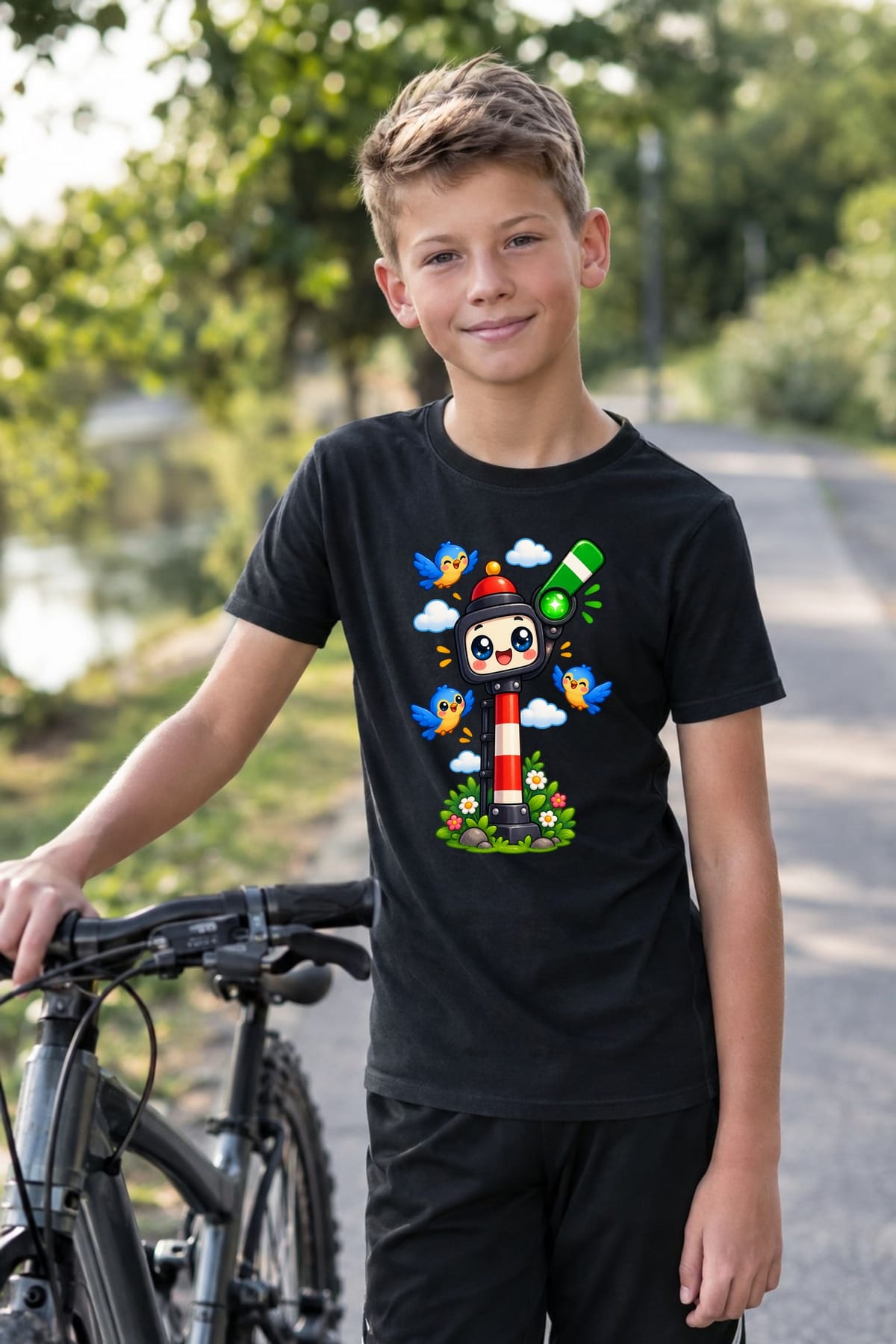 Koszulka dziecięca z semaforem dla chłopca czarna słodki kawaii, zdjęcie 4