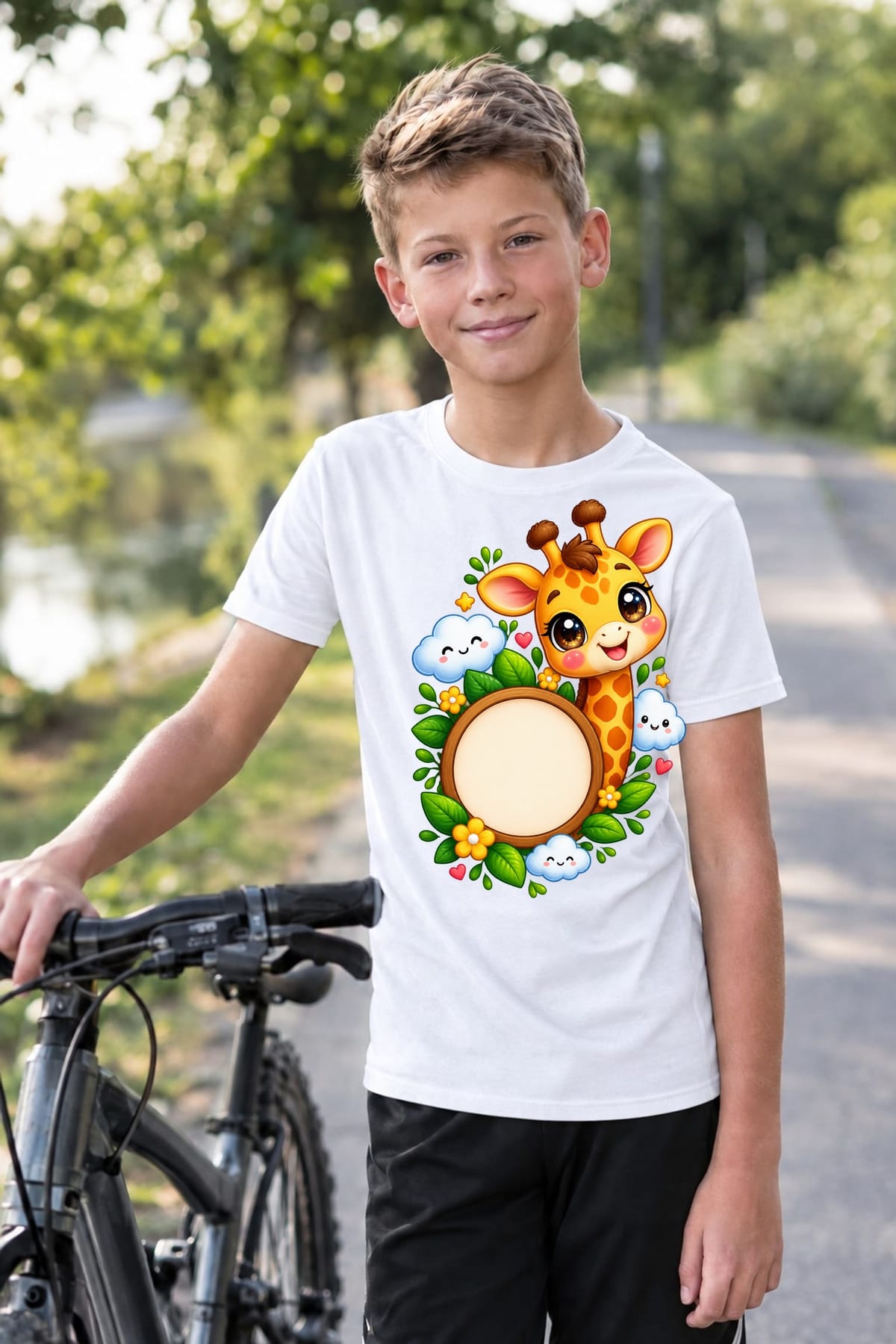 Koszulka z żyrafą dla chłopca biała słodki kawaii, zdjęcie 3