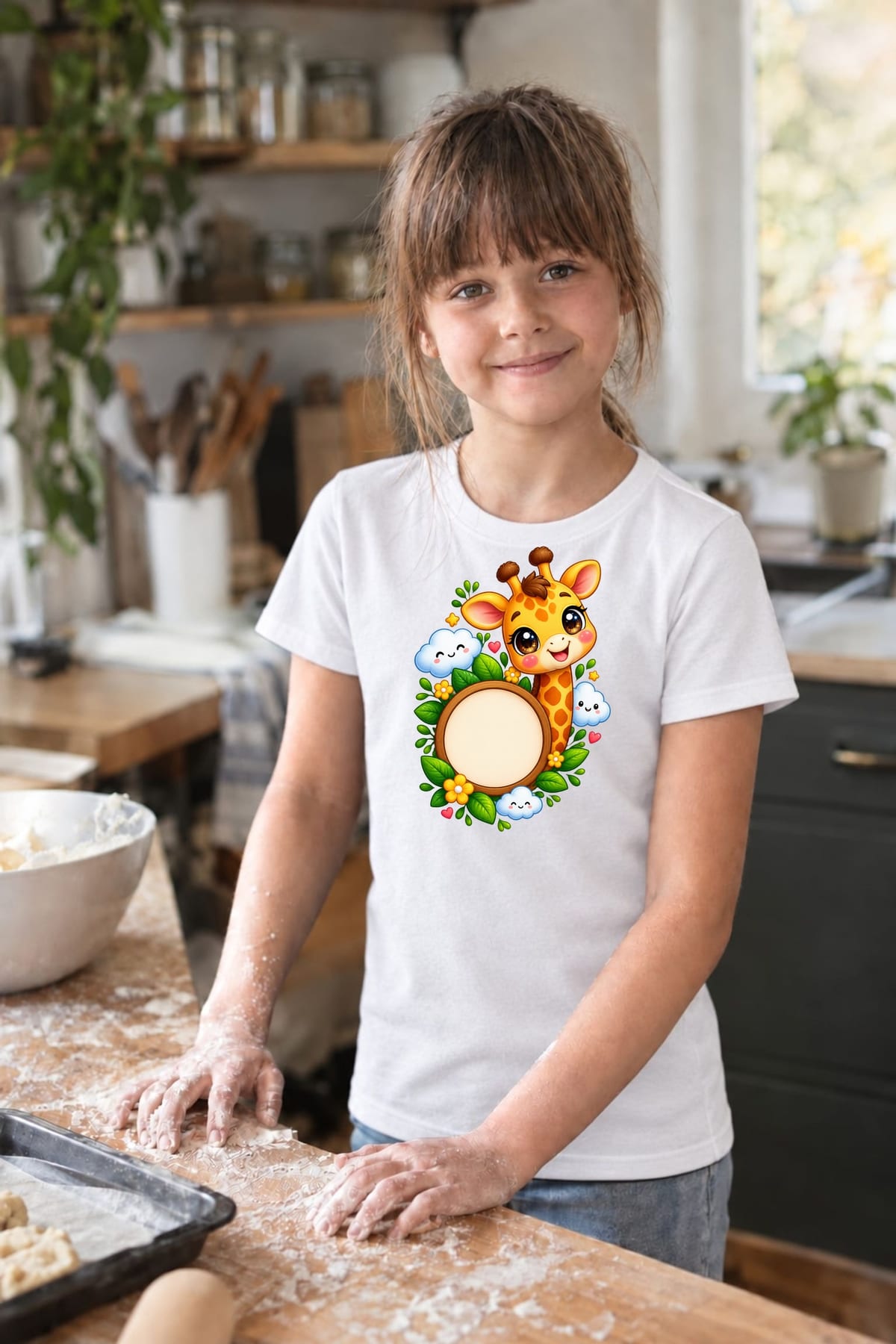 Koszulka z żyrafą dla dziewczynki biała słodki kawaii, zdjęcie 6