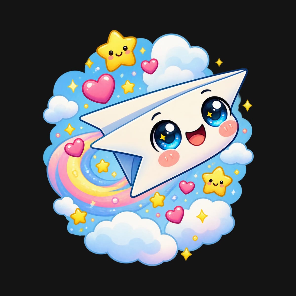 Koszulka z papierowym samolotem dla dziewczynki czarna słodki kawaii, zdjęcie 2