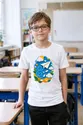 Koszulka z papierowym samolotem dla chłopca biała papierowa wycinanka 3D, zdjęcie 3