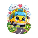 Koszulka z autobusem dla chłopca biała słodki kawaii, zdjęcie 2