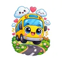 Koszulka z autobusem dla dziewczynki biała słodki kawaii, zdjęcie 2