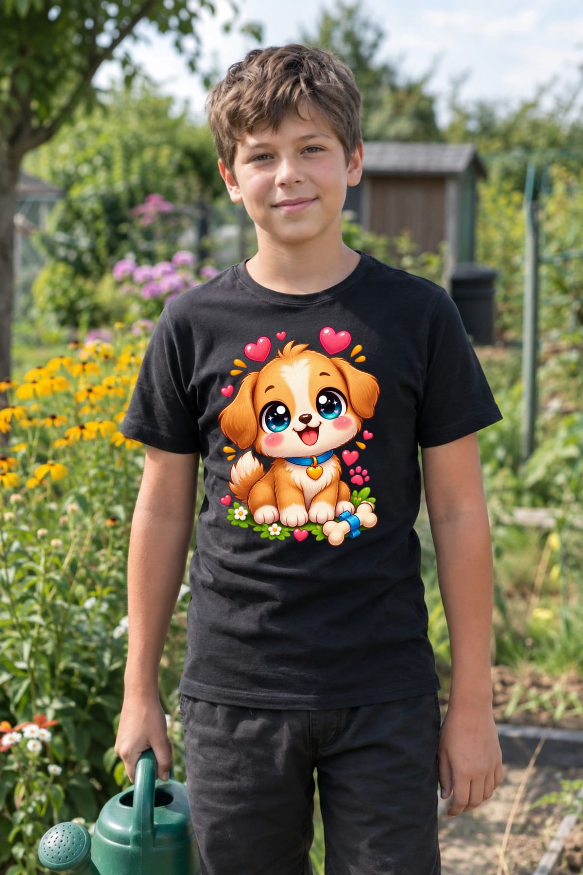 Koszulka ze szczeniaczkiem dla chłopca czarna słodki kawaii, zdjęcie 8