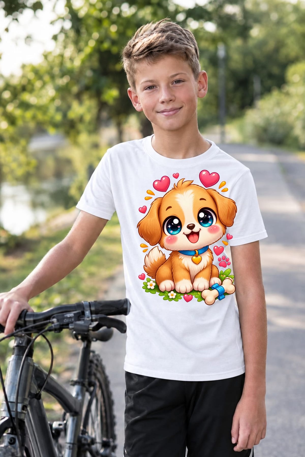 Koszulka ze szczeniaczkiem dla chłopca biała słodki kawaii, zdjęcie 8