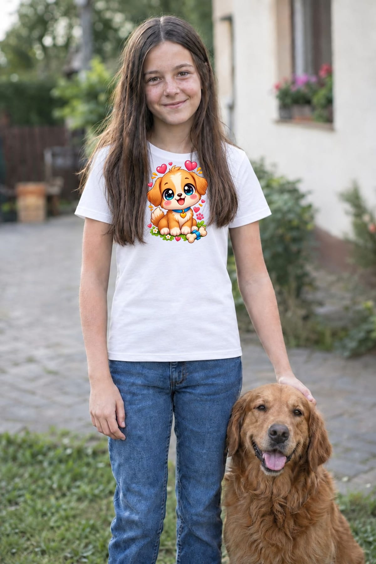 Koszulka ze szczeniaczkiem dla dziewczynki biała słodki kawaii, zdjęcie 8