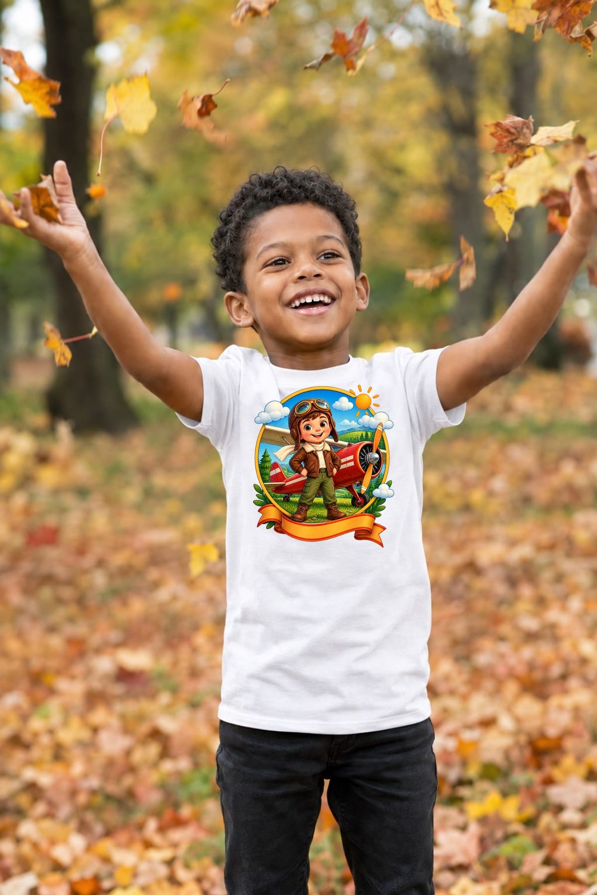 Koszulka z pilotem w odznace dla chłopca biała okrągła scena odznaki, zdjęcie 8