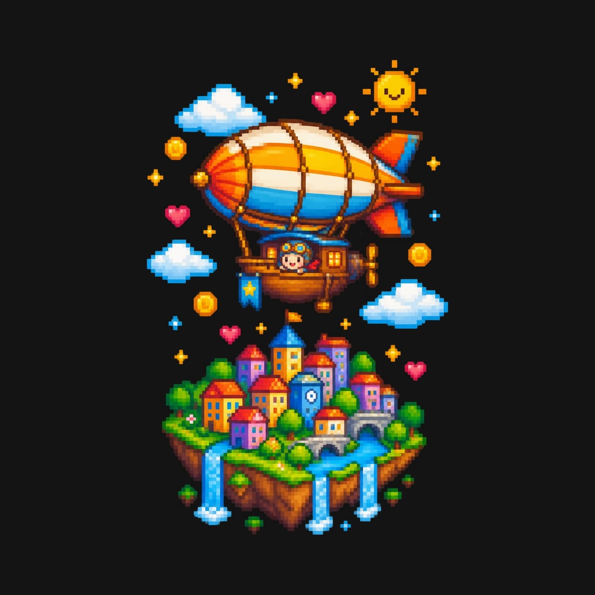 Koszulka ze sterowcem pixel art dla chłopca czarna, zdjęcie 2