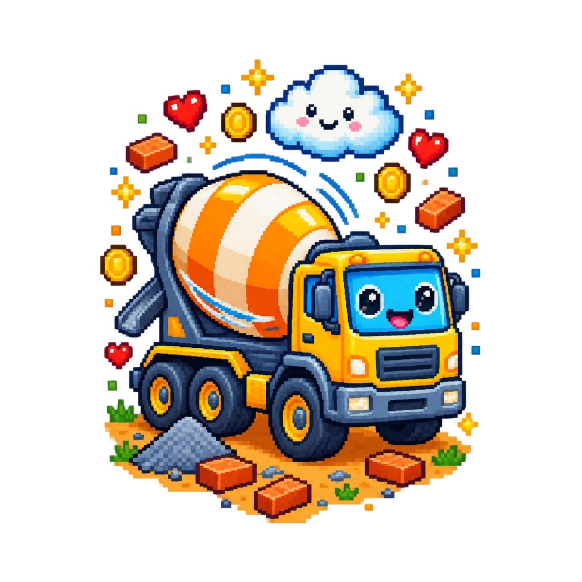 Koszulka dziecięca z betoniarką dla dziewczynki biała pixel art, zdjęcie 2