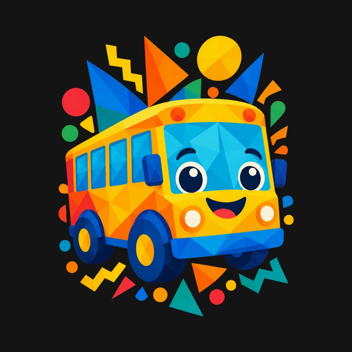 Koszulka dziecięca z autobusem dla dziewczynki czarna geometryczny, zdjęcie 2