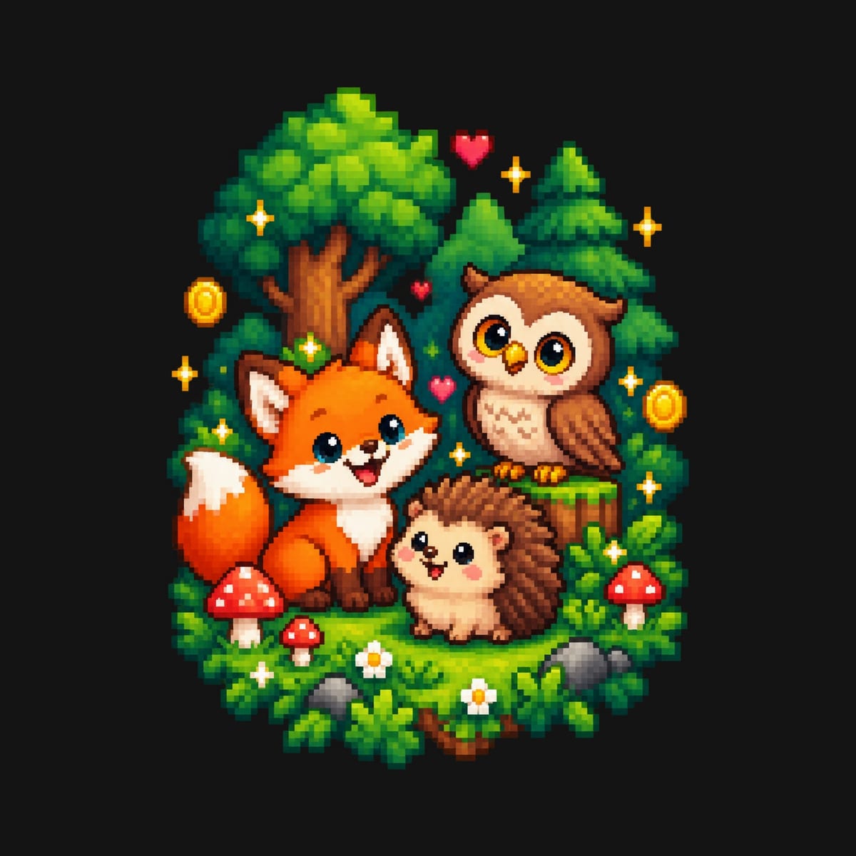 Koszulka z lisem dla chłopca czarna pixel art w lesie, zdjęcie 2