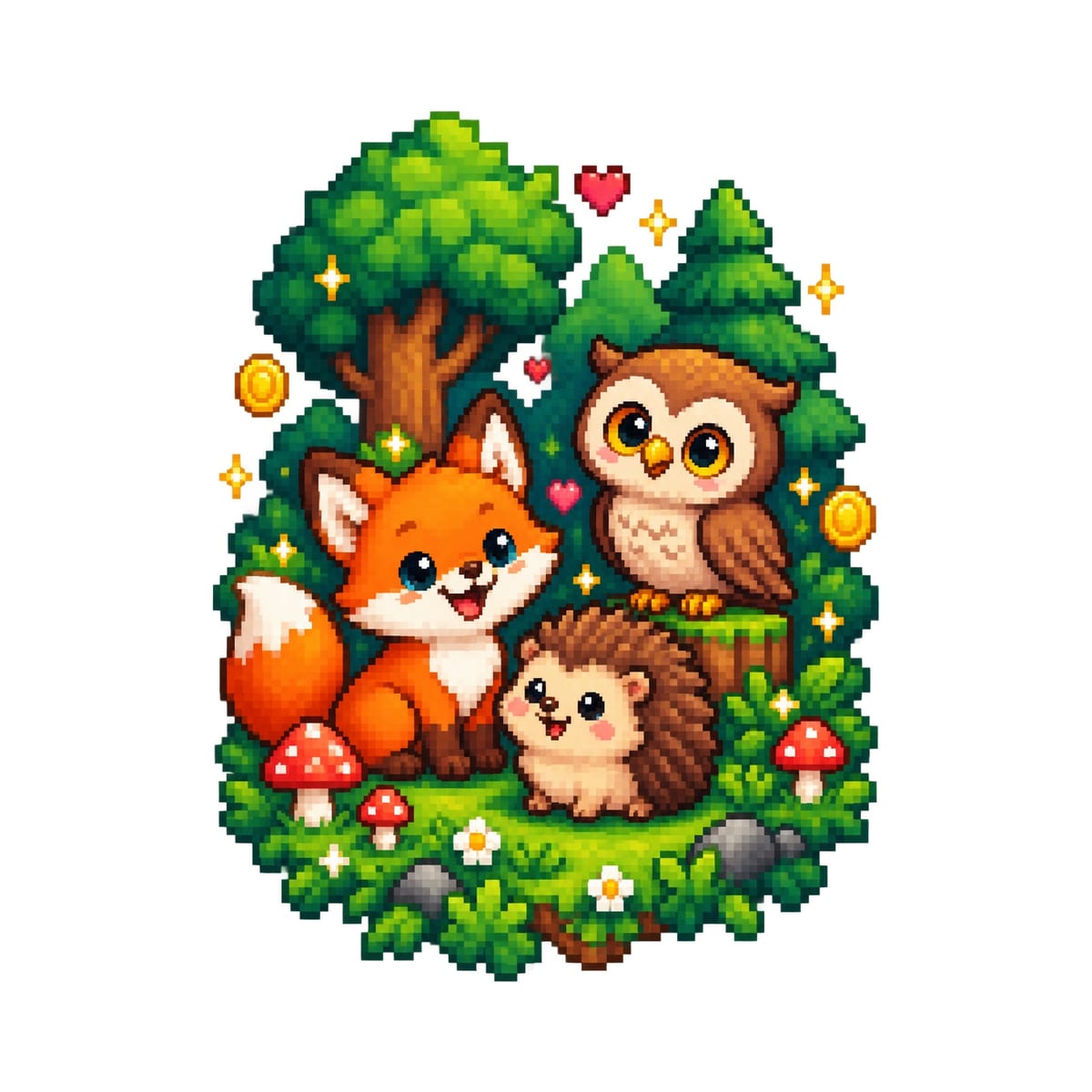Koszulka z lisem dla chłopca biała pixel art w lesie, zdjęcie 2