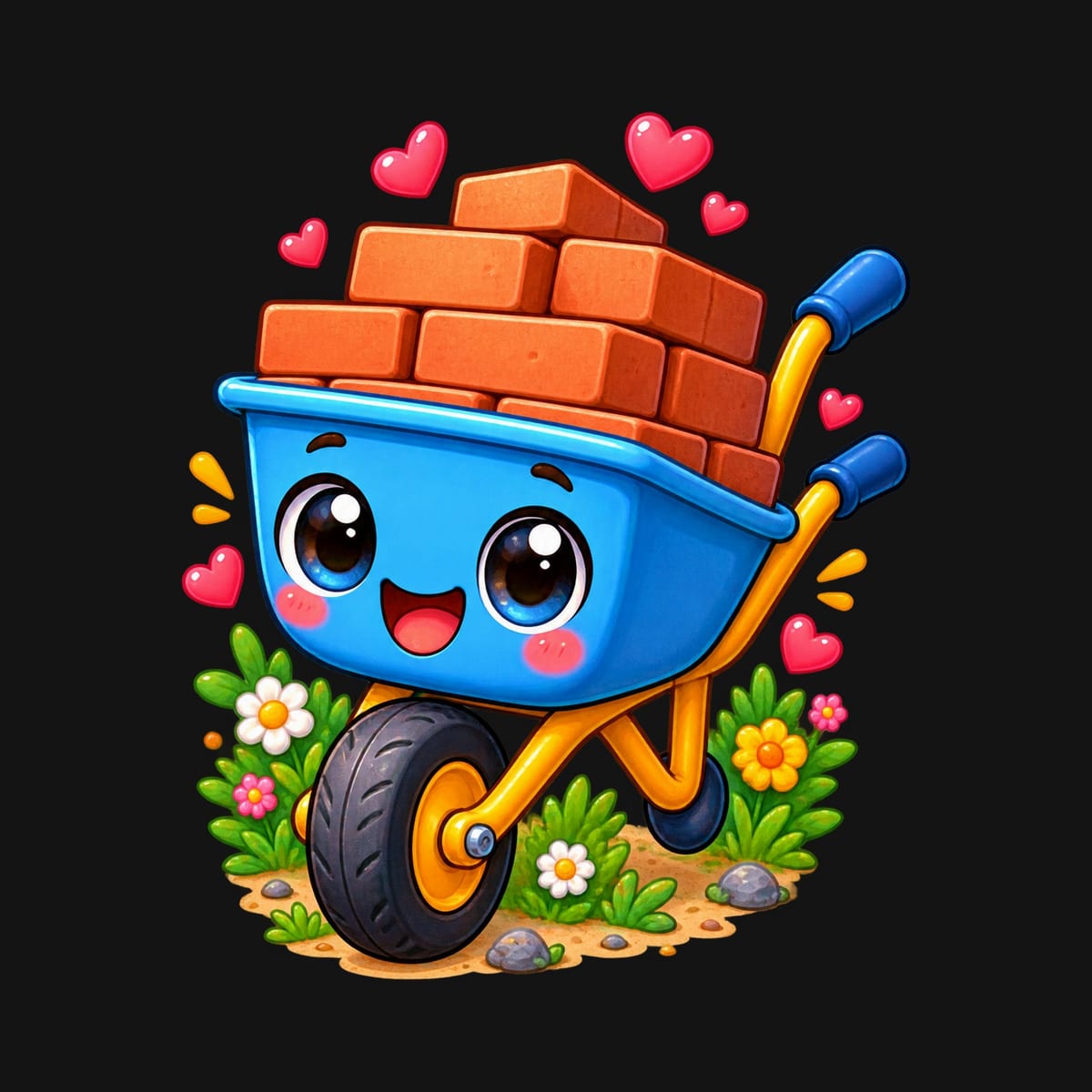 Koszulka dziecięca z taczką dla dziewczynki czarna słodki kawaii, zdjęcie 2