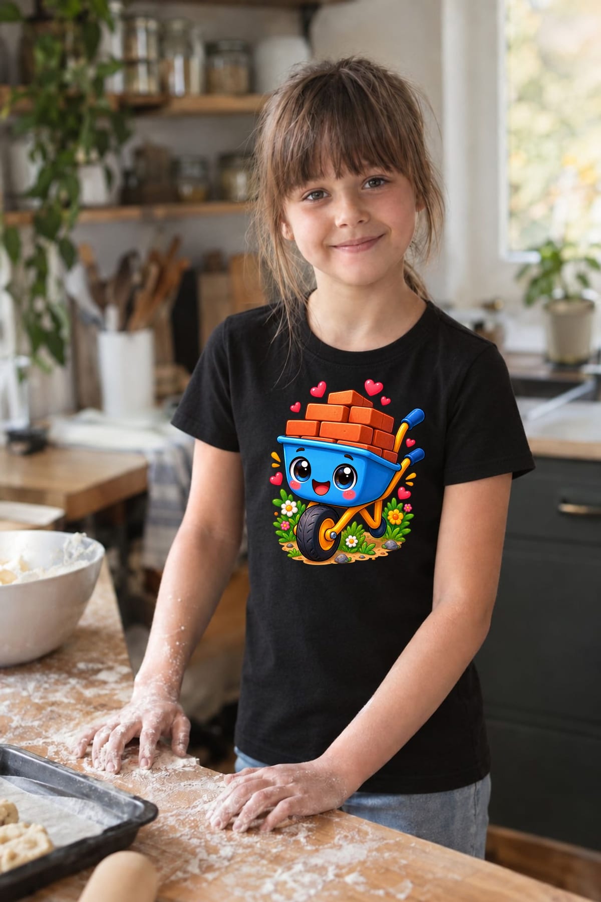 Koszulka dziecięca z taczką dla dziewczynki czarna słodki kawaii, zdjęcie 7