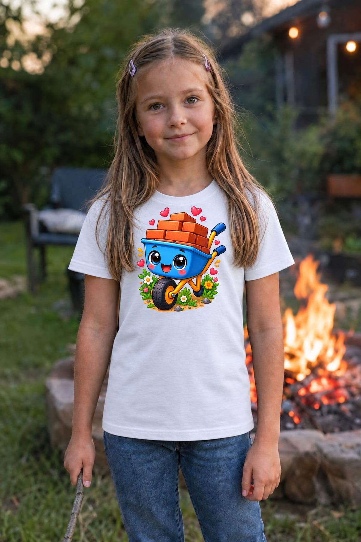 Koszulka dziecięca z taczką dla dziewczynki biała słodki kawaii, zdjęcie 3