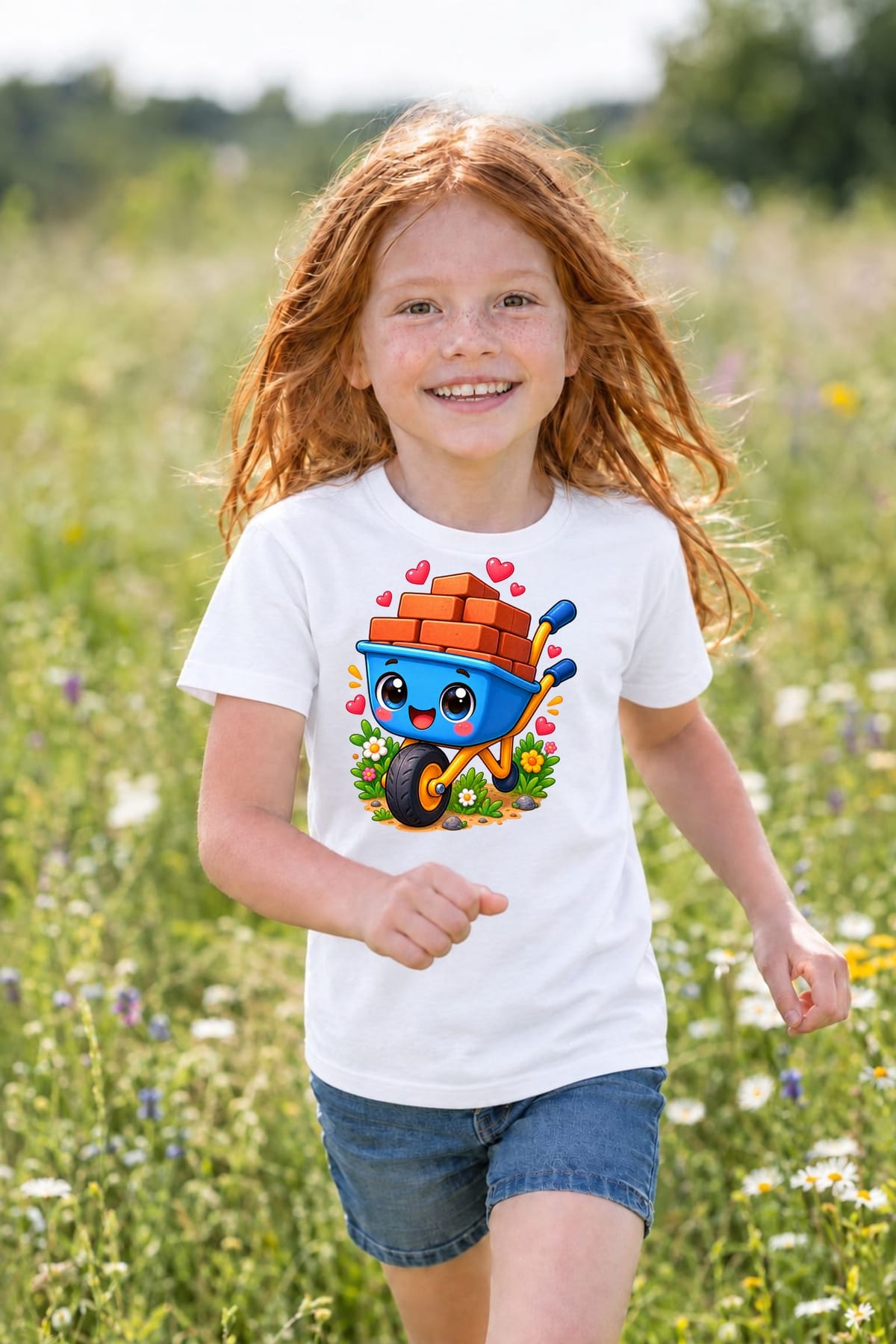 Koszulka dziecięca z taczką dla dziewczynki biała słodki kawaii, zdjęcie 4