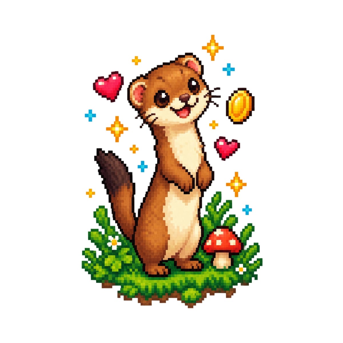 Koszulka z łasicą pixel art dla chłopca biała wśród traw, zdjęcie 2