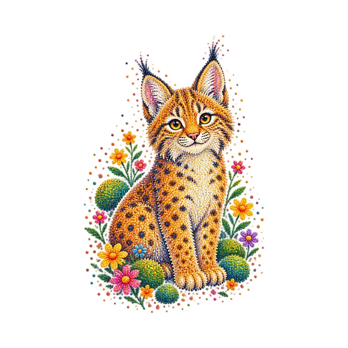 Koszulka z żbikiem w kropki dla dziewczynki biała z kolorowych kropek, zdjęcie 2