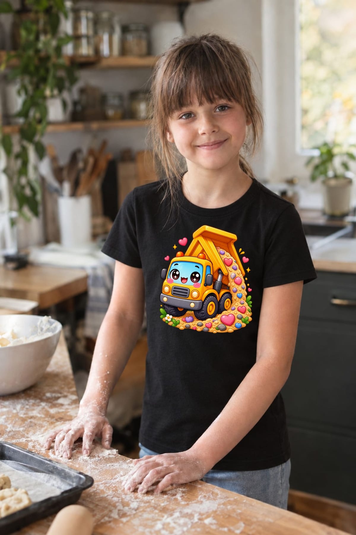 Koszulka z wywrotką dla dziewczynki czarna słodki styl kawaii, zdjęcie 3