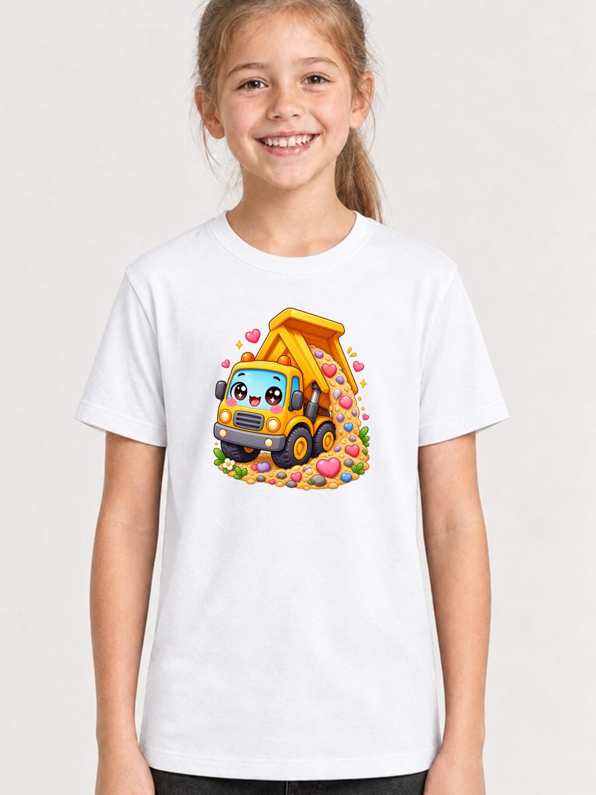Koszulka z wywrotką dla dziewczynki biała słodki styl kawaii, zdjęcie 1