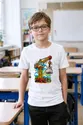 Koszulka dziecięca z żurawiem dla chłopca biała komiksowe linie ruchu, zdjęcie 4