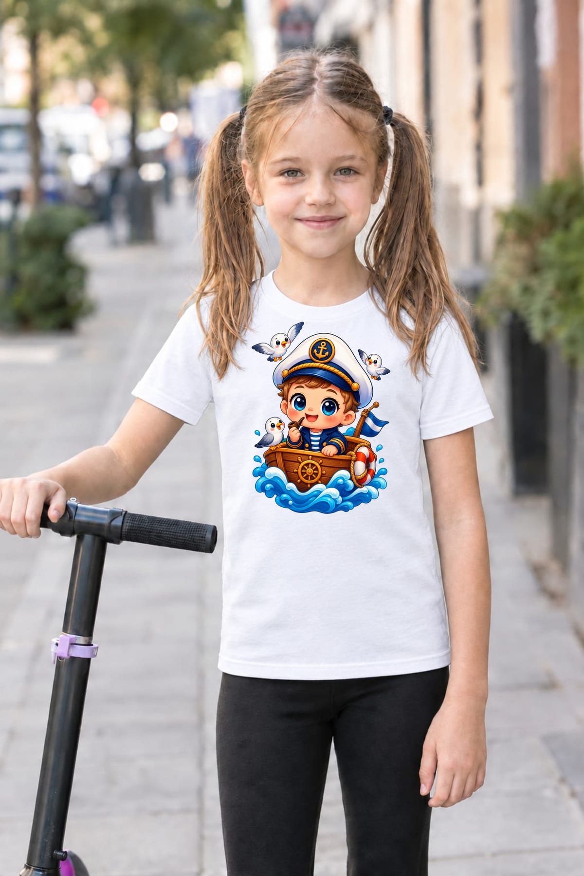 Koszulka z kapitanem dla dziewczynki biała słodki styl kawaii, zdjęcie 6
