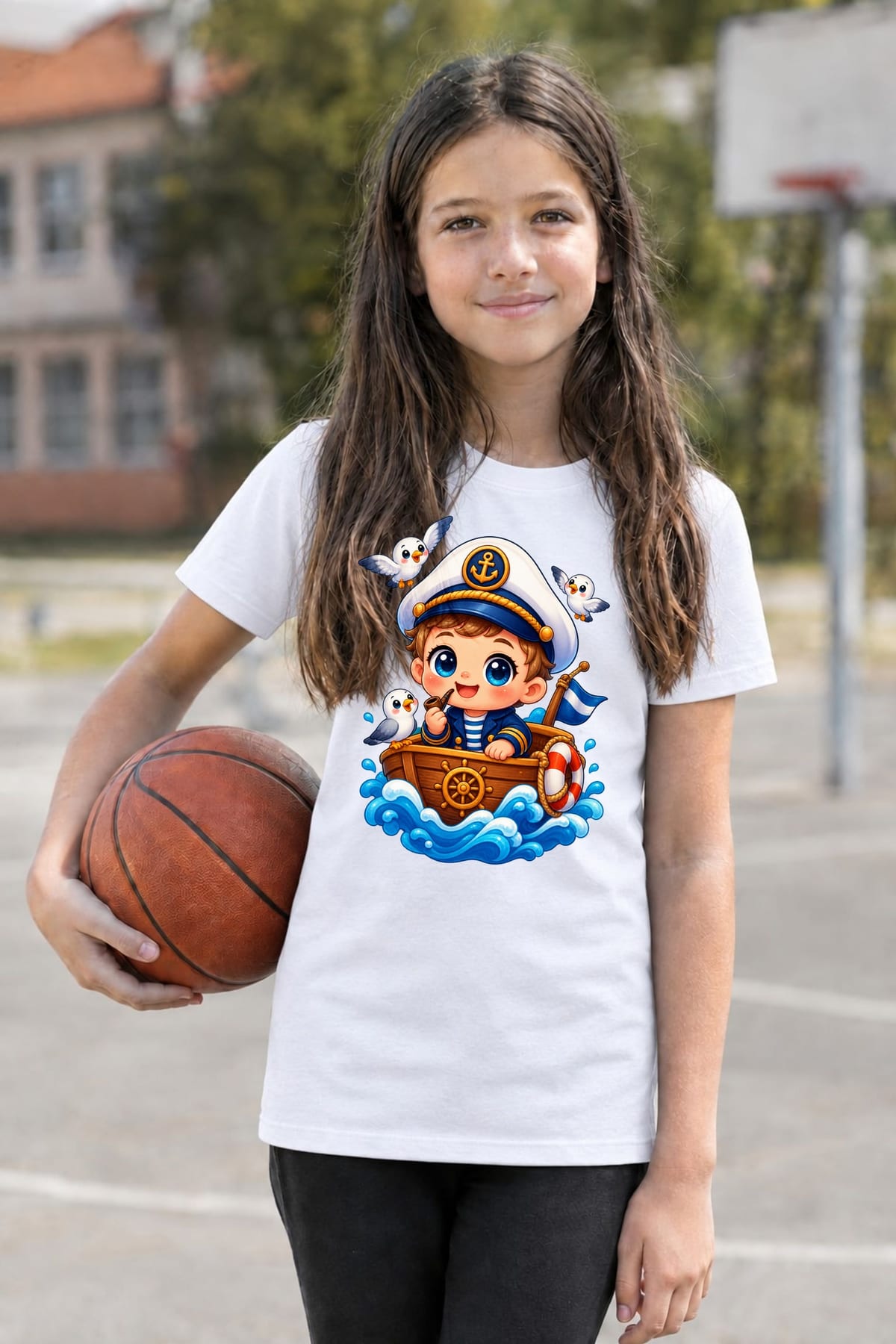 Koszulka z kapitanem dla dziewczynki biała słodki styl kawaii, zdjęcie 8