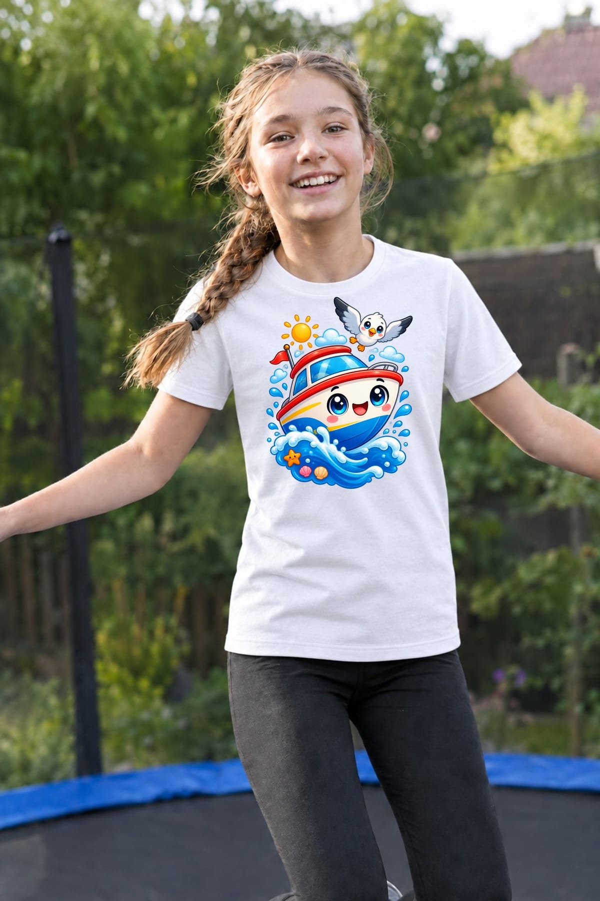 Koszulka z motorówką dla dziewczynki biała słodki kawaii, zdjęcie 7