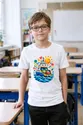 Koszulka z promem geometryczna dla chłopca biała, zdjęcie 3