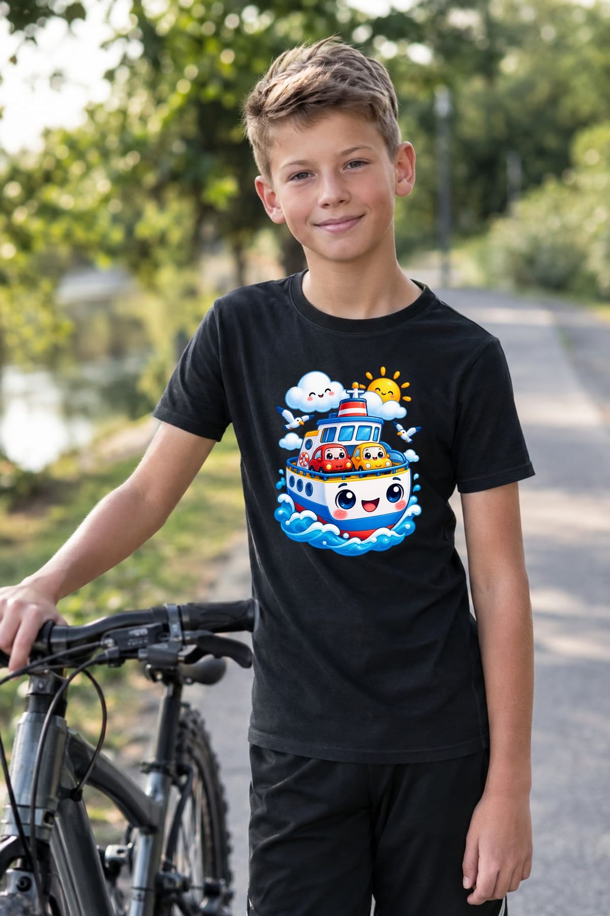 Koszulka z promem dla chłopca czarna słodki kawaii, zdjęcie 7