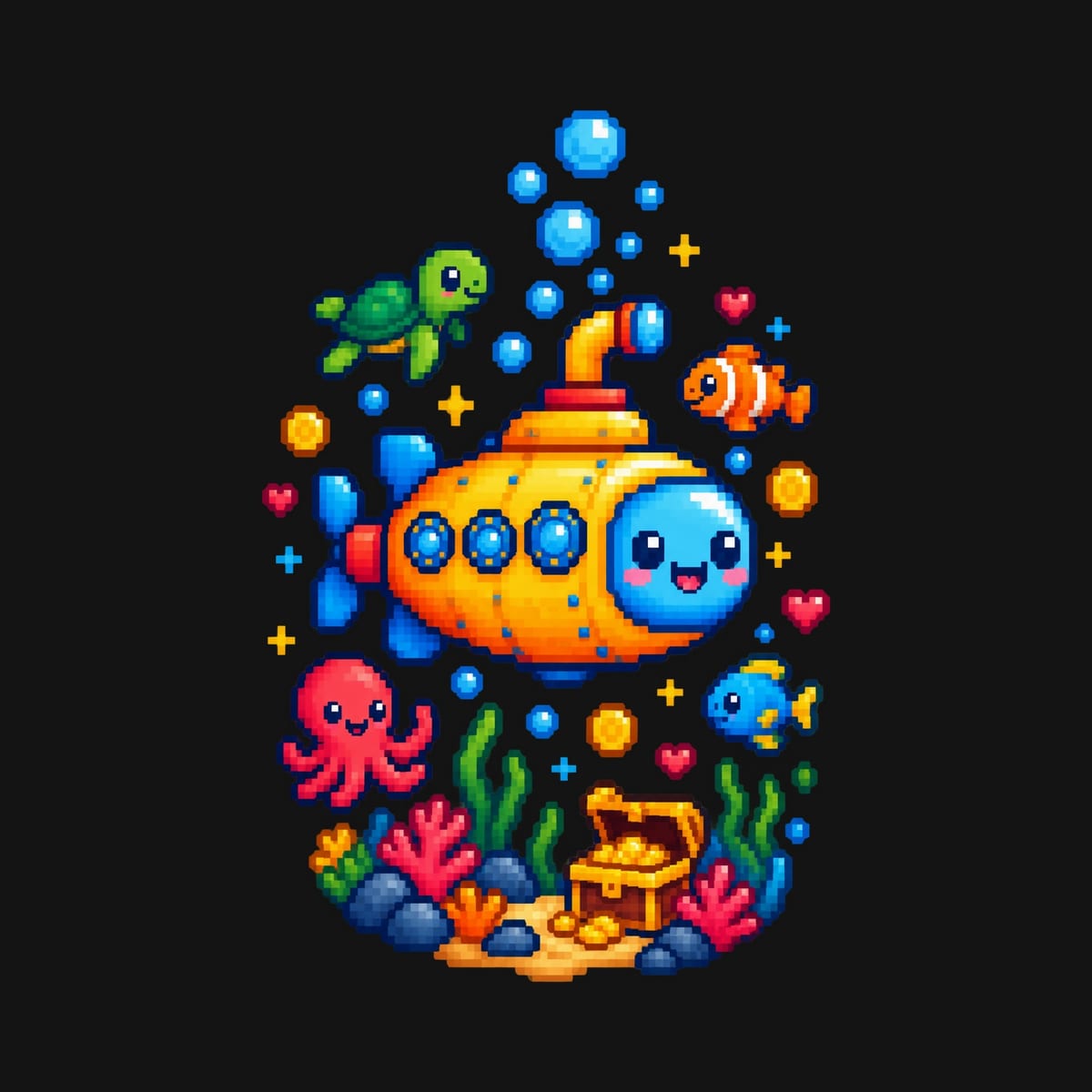 Koszulka z łodzią podwodną pixel art dla chłopca czarna, zdjęcie 2