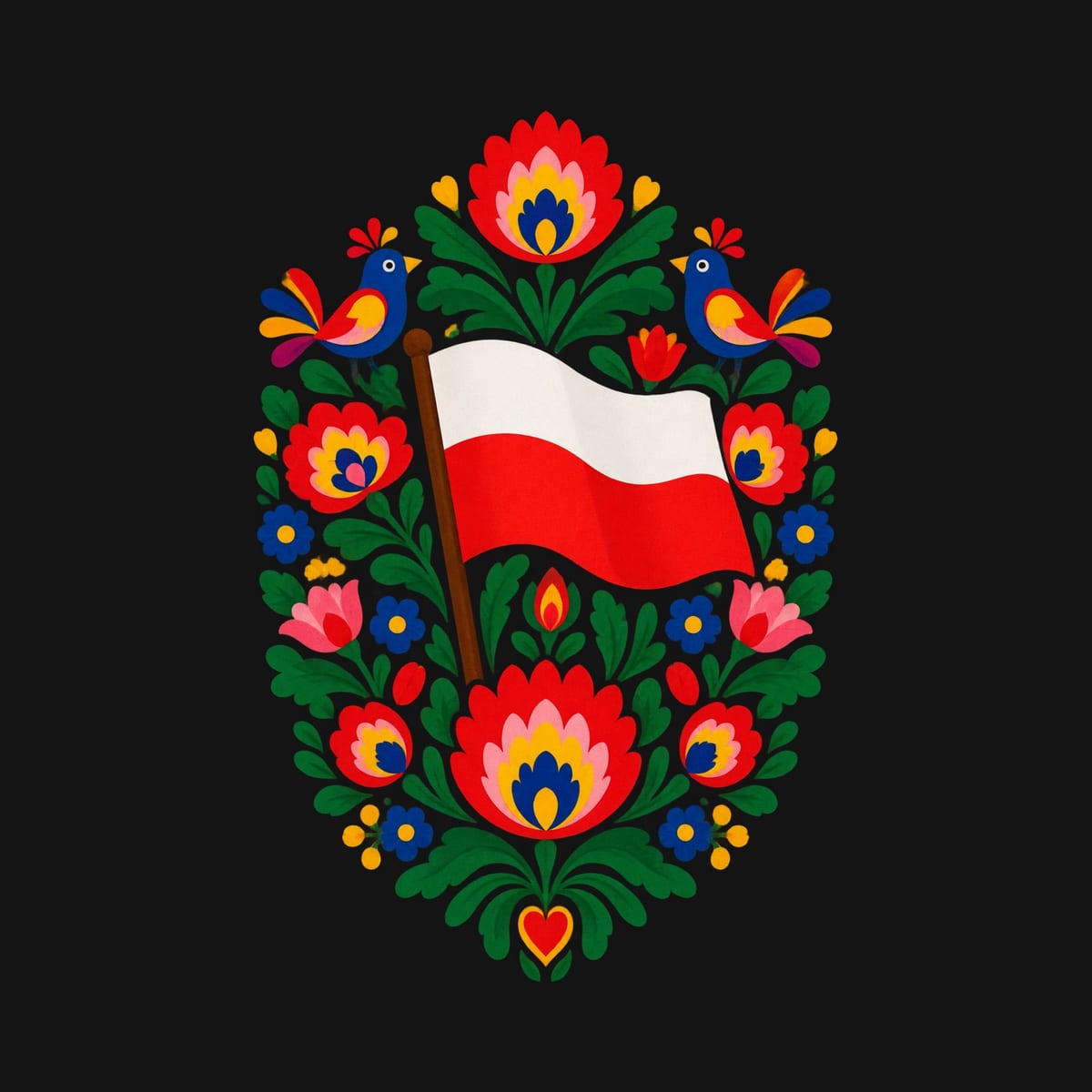 Koszulka z flagą Polski dla dziewczynki czarna ludowa wycinanka, zdjęcie 2