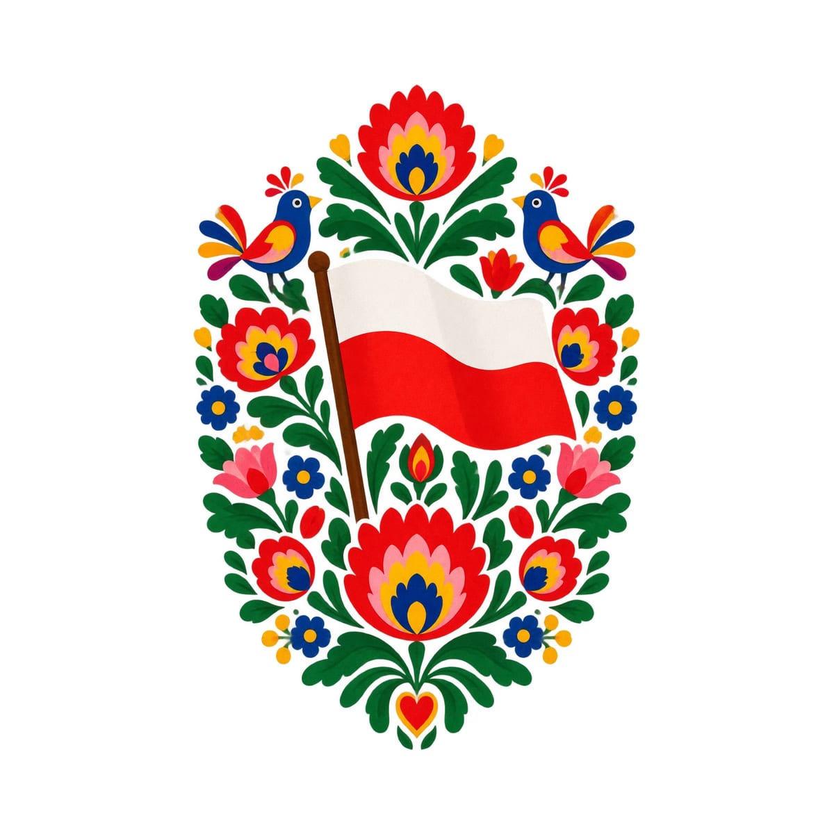 Koszulka z flagą Polski dla dziewczynki biała ludowa wycinanka, zdjęcie 2
