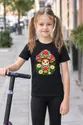 Koszulka z grzybem dla dziewczynki czarna ludowe kwiaty, zdjęcie 4