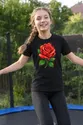 Koszulka dla dziewczynki z różą czarna z kolorowych kropek, zdjęcie 3