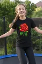 Koszulka dla dziewczynki z różą czarna z kolorowych kropek, zdjęcie 4