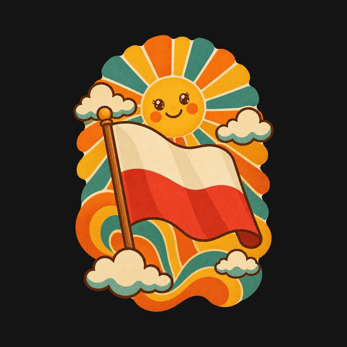 Koszulka dziecięca z flagą Polski dla chłopca czarna retro lata 70, zdjęcie 2