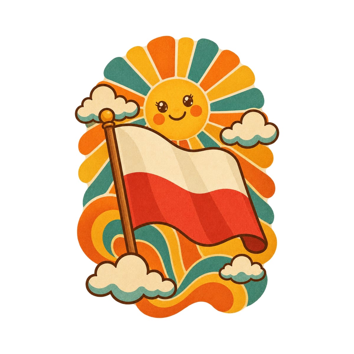 Koszulka dziecięca z flagą Polski dla dziewczynki biała retro lata 70, zdjęcie 2