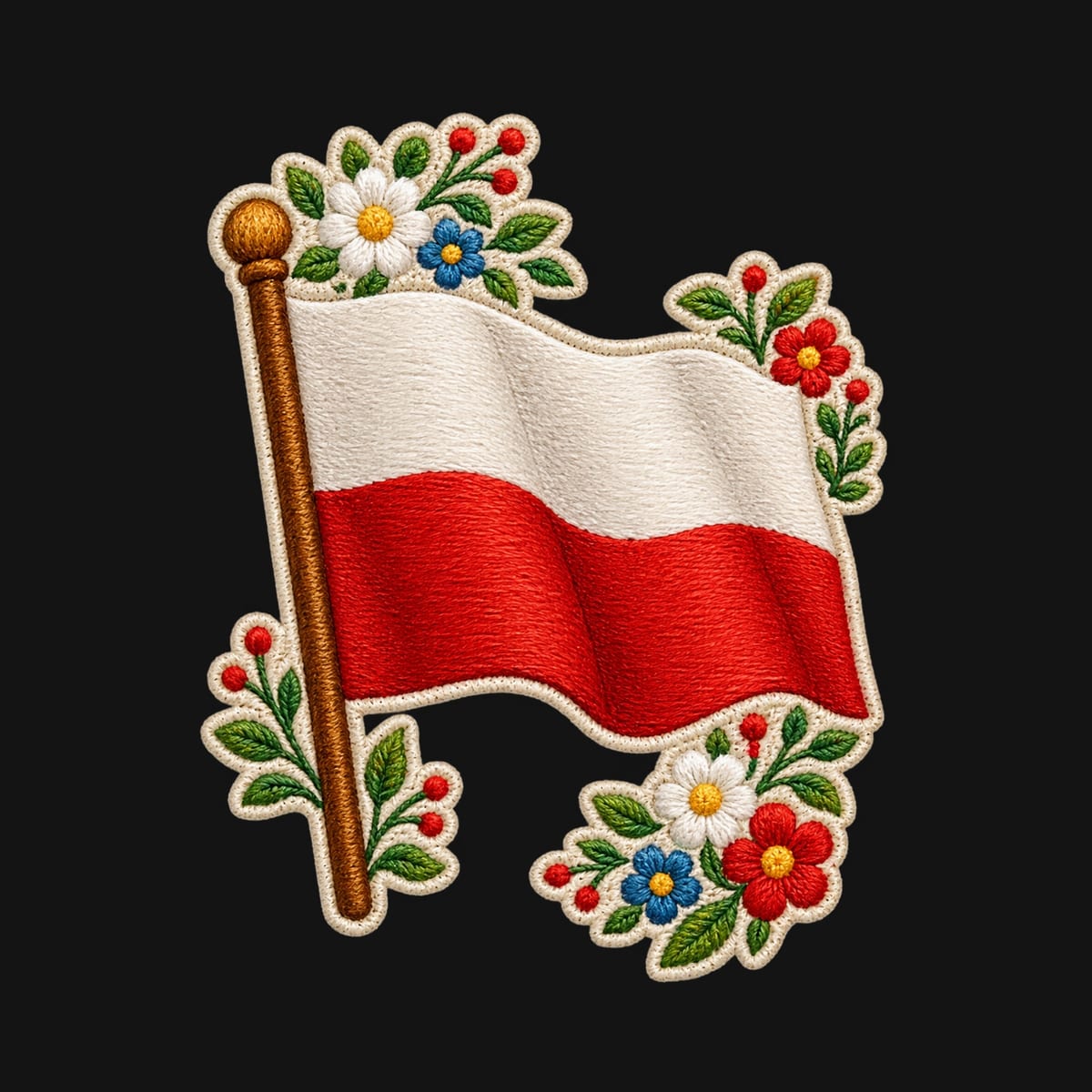 Koszulka z flagą Polski dla dziewczynki czarna haftowany wzór, zdjęcie 2