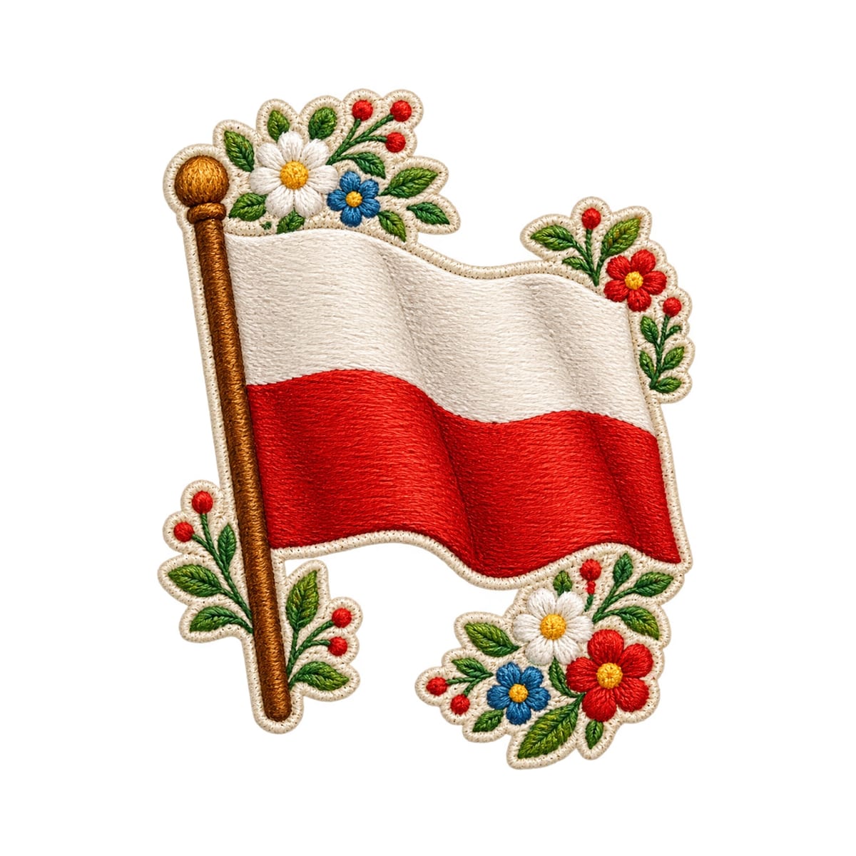 Koszulka z flagą Polski dla chłopca biała haftowany wzór, zdjęcie 2
