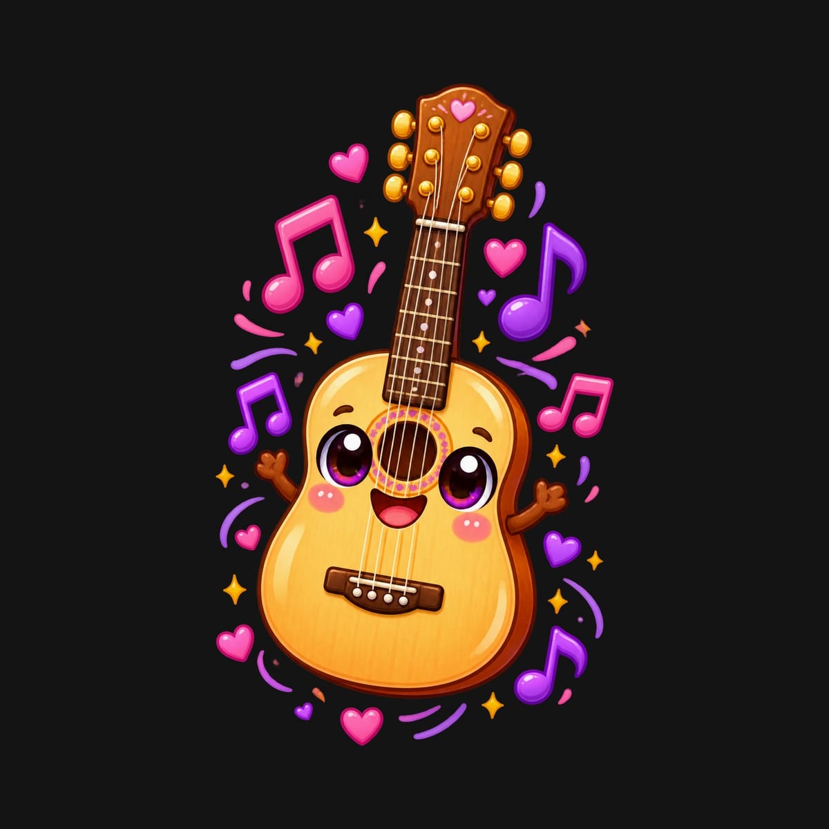Koszulka dziecięca z gitarą dla dziewczynki czarna słodki kawaii, zdjęcie 2