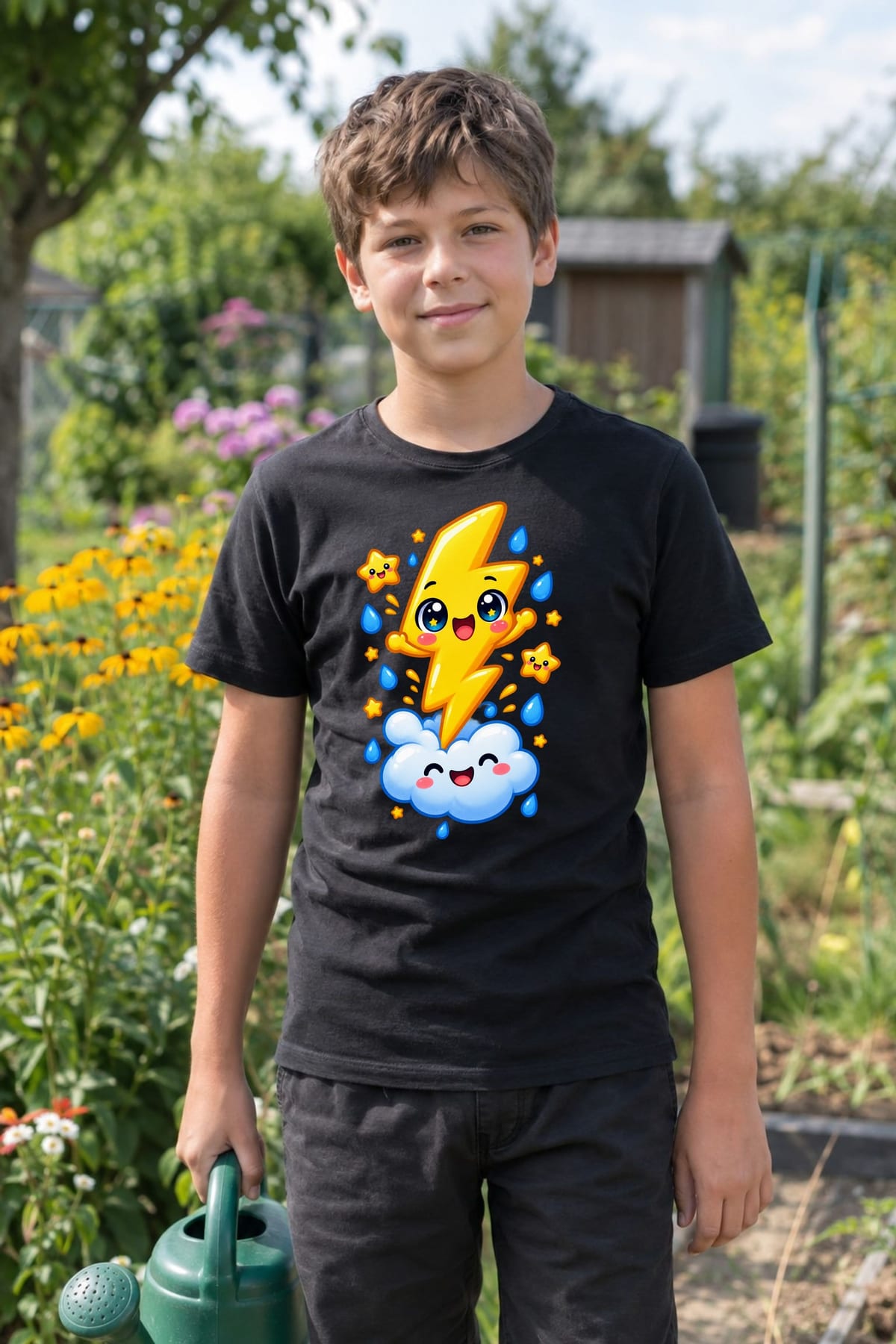 Koszulka z piorunem dla chłopca czarna słodki styl kawaii, zdjęcie 6