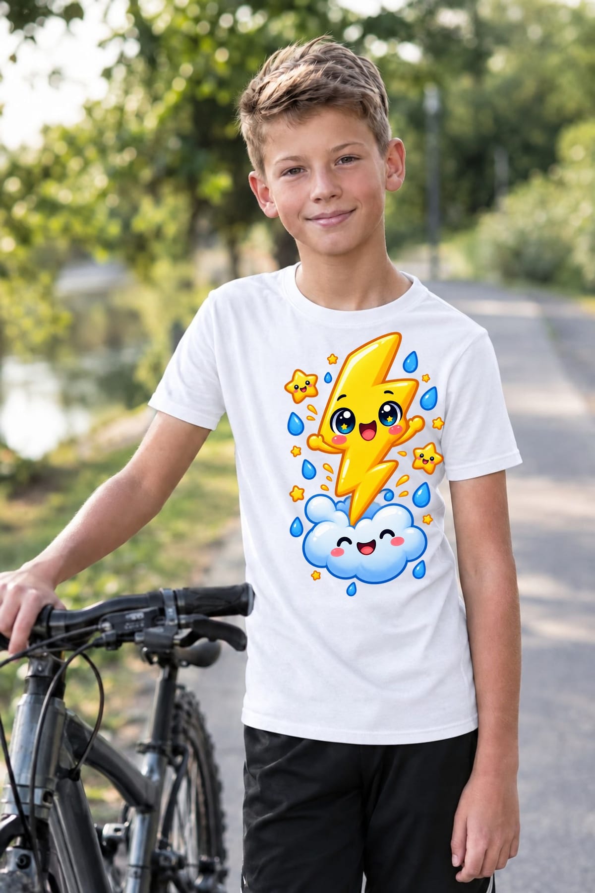 Koszulka z piorunem dla chłopca biała słodki styl kawaii, zdjęcie 6